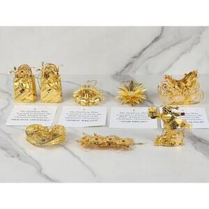 Danbury Mint Annual Gold Christmas Tree Ornament Star Bright Sleigh Wreath x8